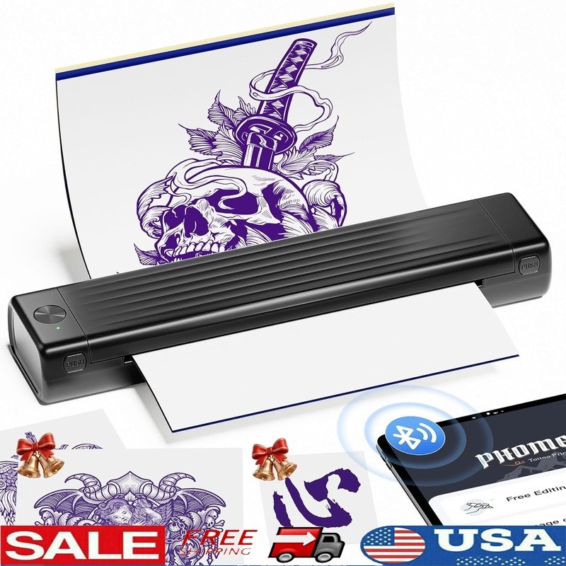 Tattoo Printer AI Wireless Monochrome Stencil Design Machine Portable Temporary
