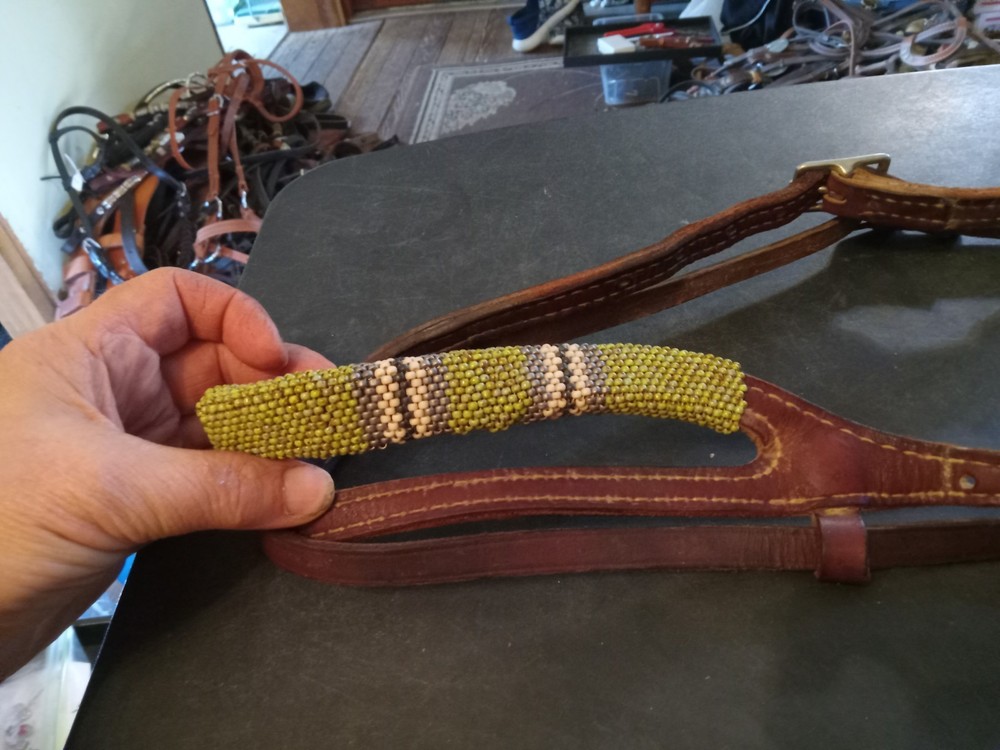 used leather one ear headstall beaded