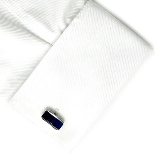 Rectangle Navy Cats Eye Cufflinks With Box (Navy)