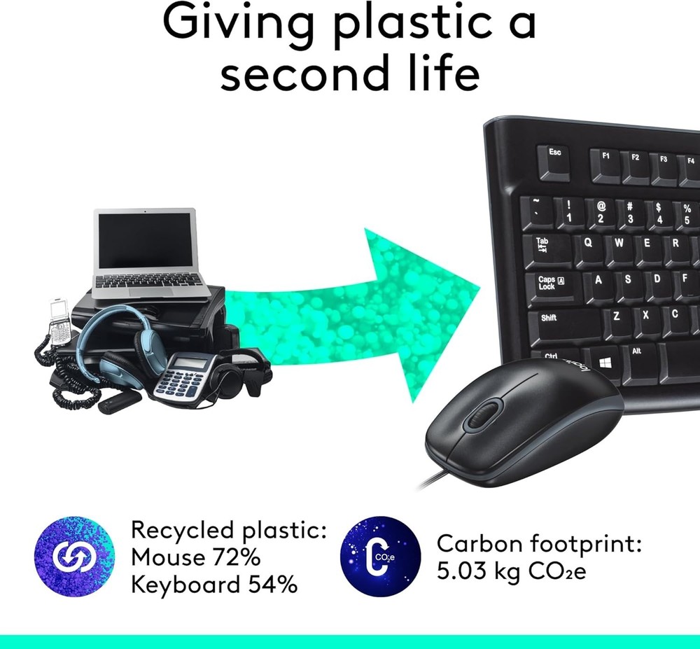 Logitech MK120 Full-size USB Wired Membrane Keyboard and Mouse Bundle For PC Mac