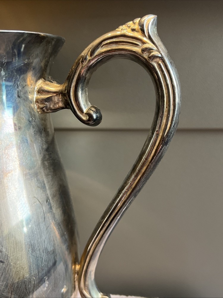 Vintage Silver Plated Footed 9” Water Pitcher Ice Lip