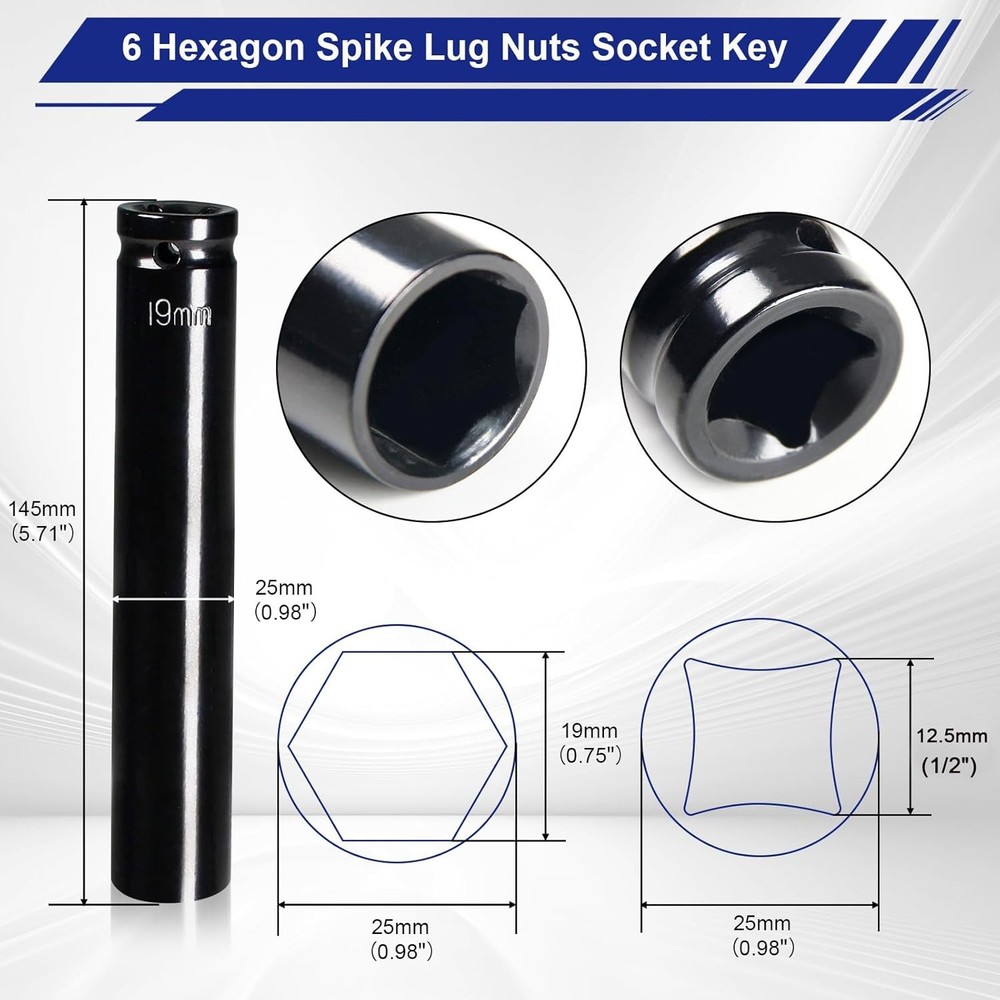 YUEARN Spike Lug Nuts Socket, Durable Socket with 19mm Hexagon Spike, Black