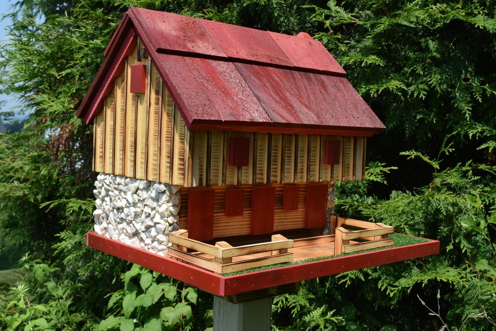 Barn bird feeder (Red) | Silo | Amish handmade