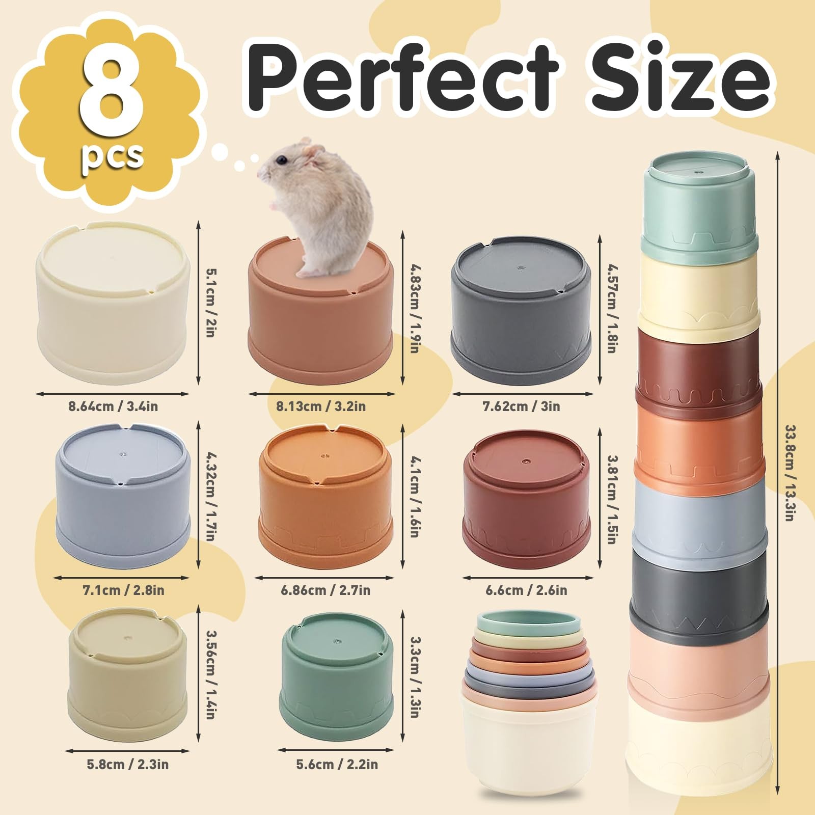 8 Pcs Stacking Cups for Rabbits Colorful Bunny Toys for Rabbits and Small