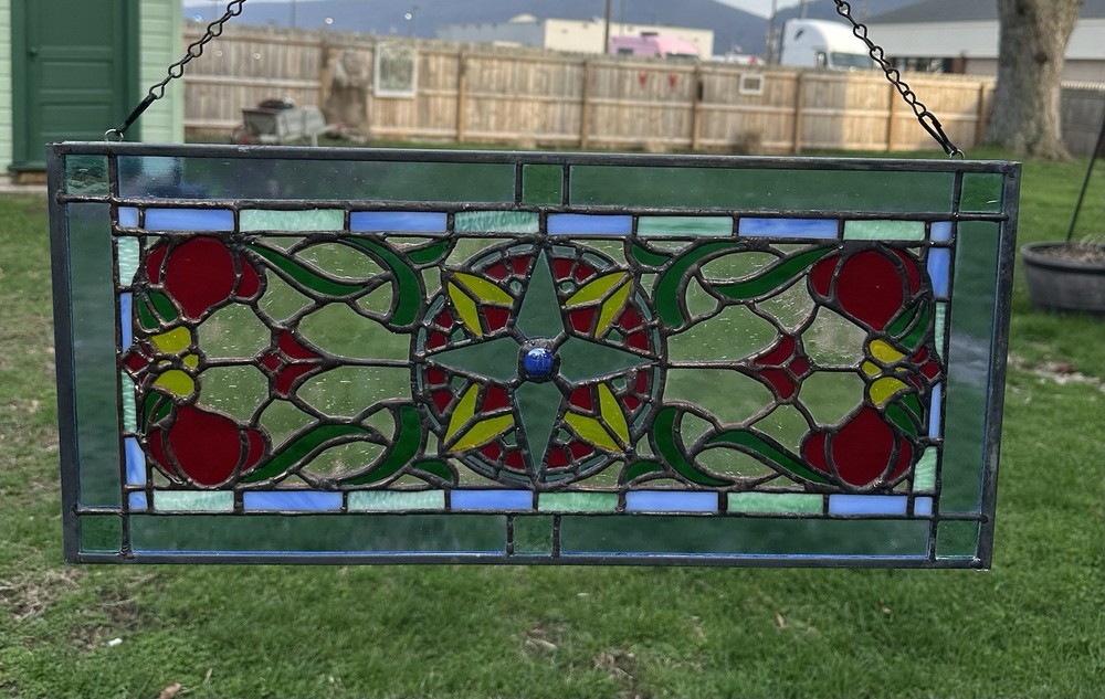 Handcrafted Compass Rose Stained Glass Panel