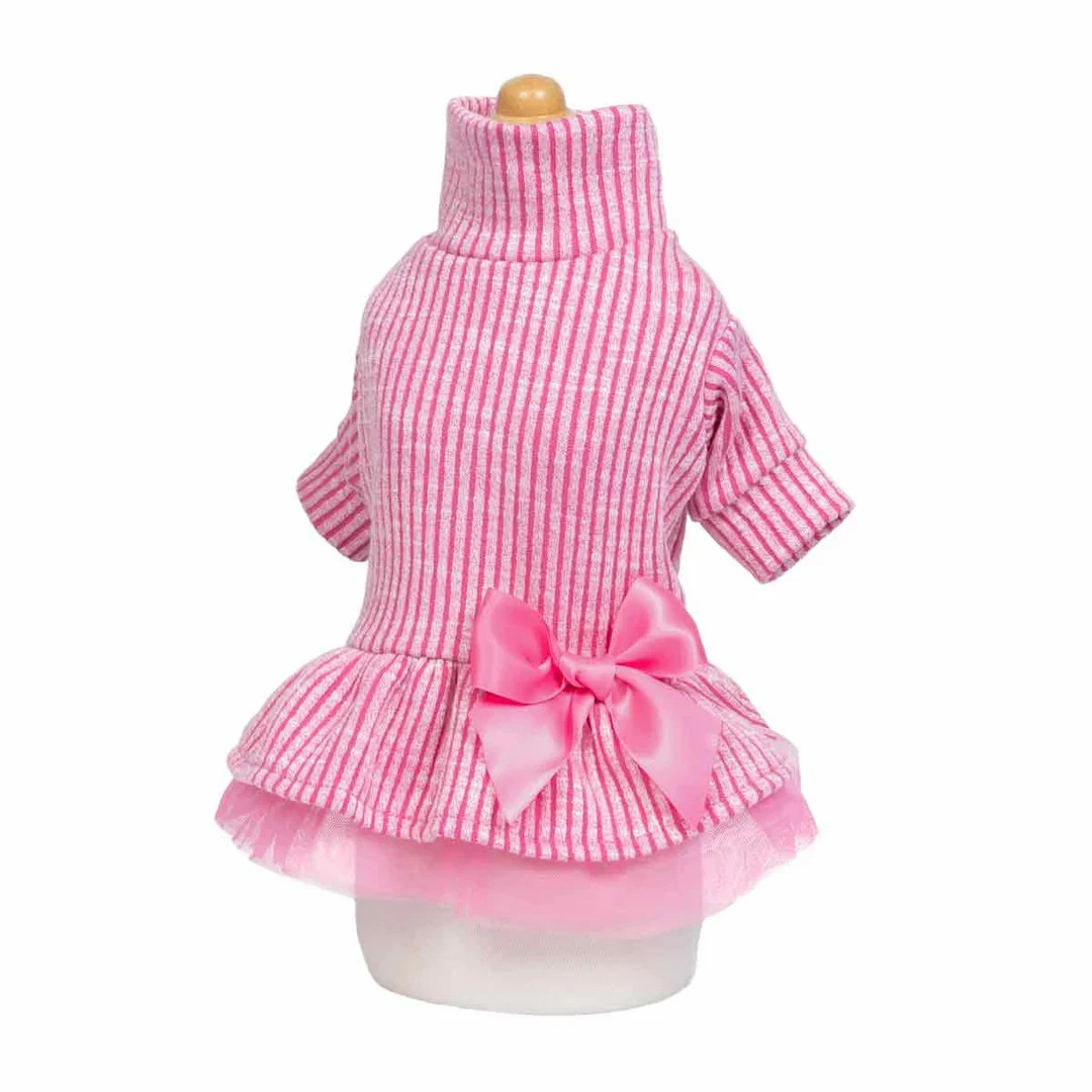 Ultra Soft Turtleneck Knitted Dog Dress – Pink Ribbed Tulle Sizes XS S L NEW