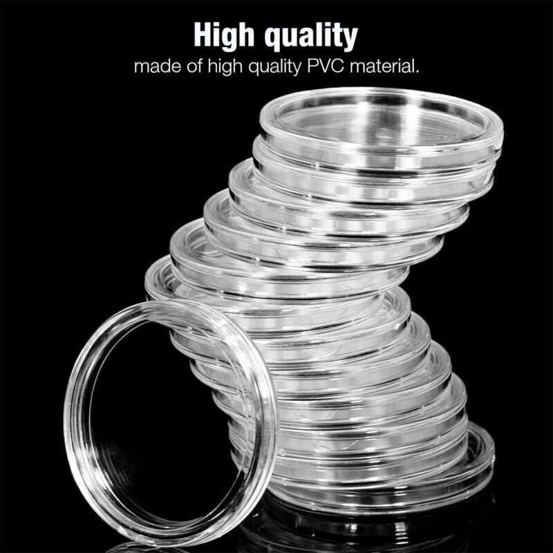 100 Pcs 30mm Clear Coin Capsule Round Plastic Holder Container Storage Box Case