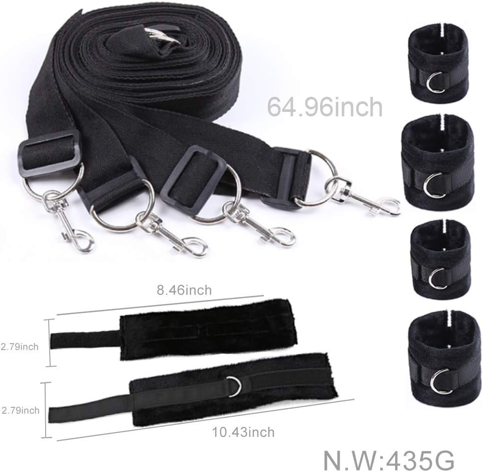 Soft Black Bed Bondage Restraint Kit – Adjustable Straps BDSM Set for Couples