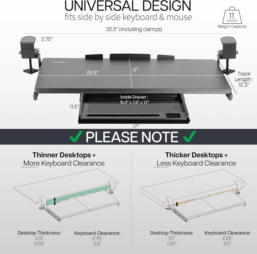 VIVO Large Keyboard Tray under Desk Pull Out Platform with Pencil Drawer, Extra