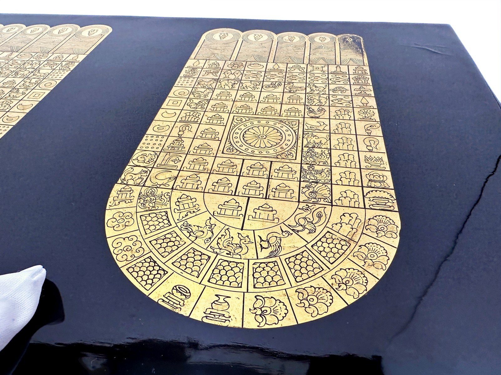 Large Burmese Gold Leaf Buddha Footprint Lacquer Panel Altar Art Zen Decor 18"