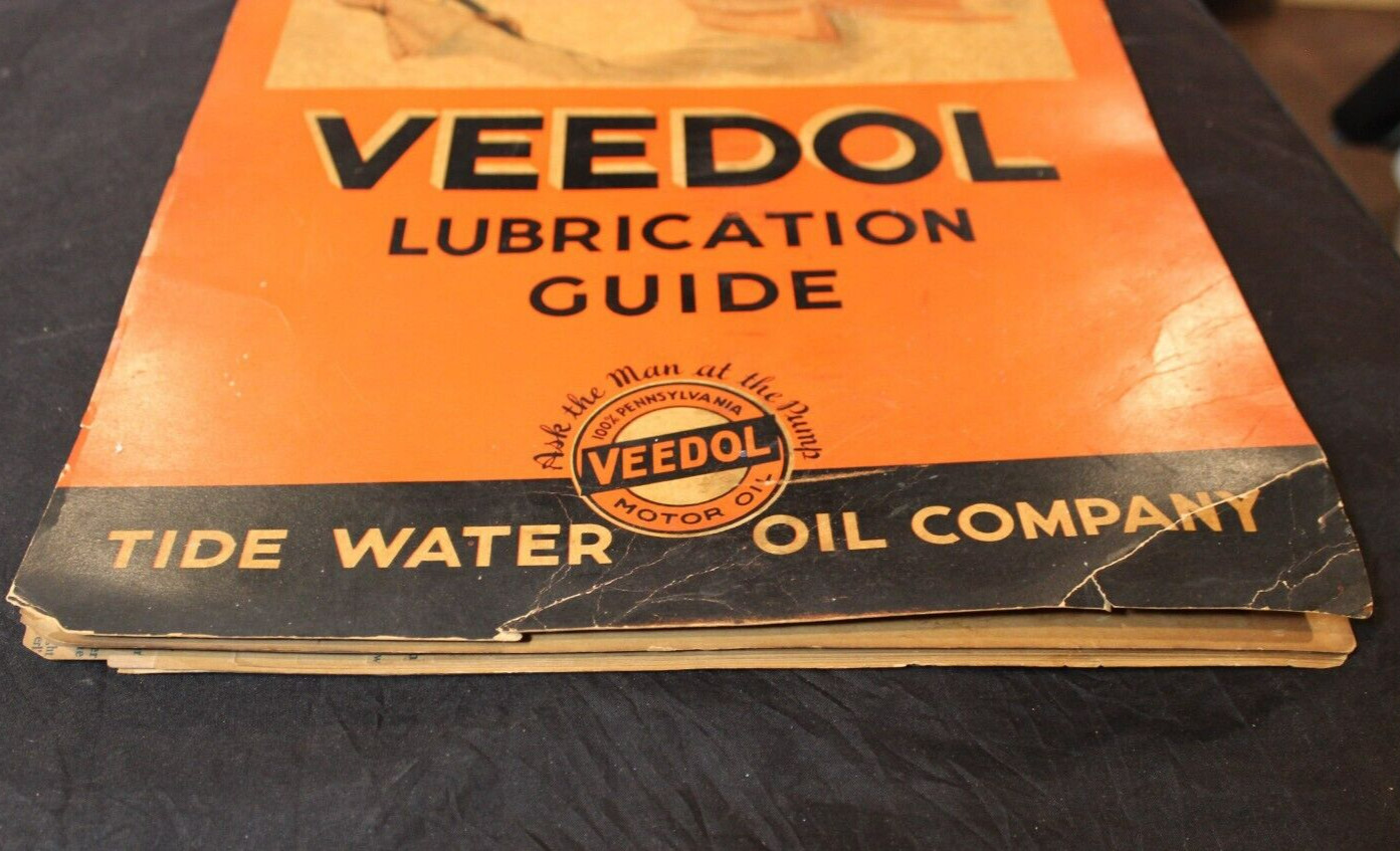 VTG. 1935 VEEDOL MOTOR OIL DEALER LUBRICATION GUIDE ~ TIDE WATER OIL COMPANY