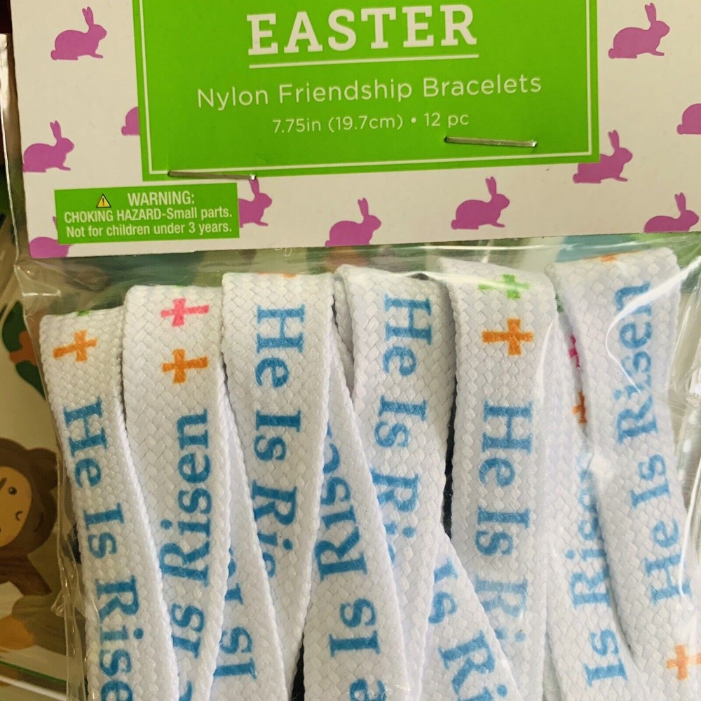 12 Easter Bible Sticker Scene Activity Kit with He is Risen Friendship Bracelets
