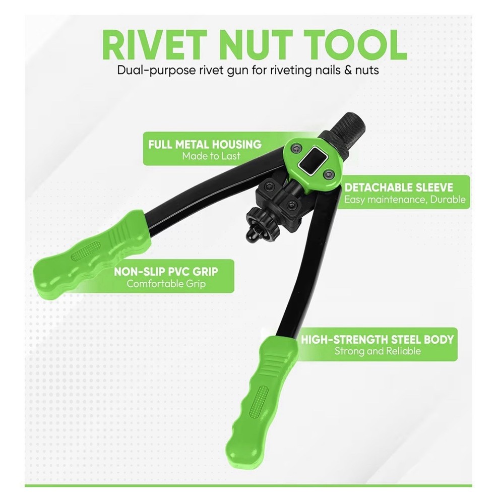 Dual Function Hand Rivet Gunn Wt Rugged Carrying Case 400+pcs Rivet Nuts