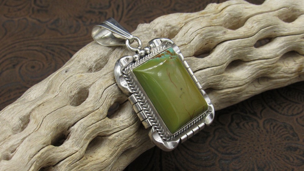 *Green Turquoise Square Sterling Silver Pendant