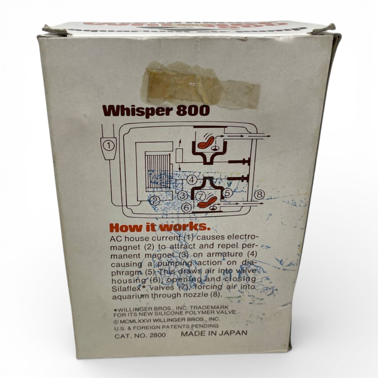 Vintage Whisper 800 Aquarium Air Pump New In Box NOS Made In Japan