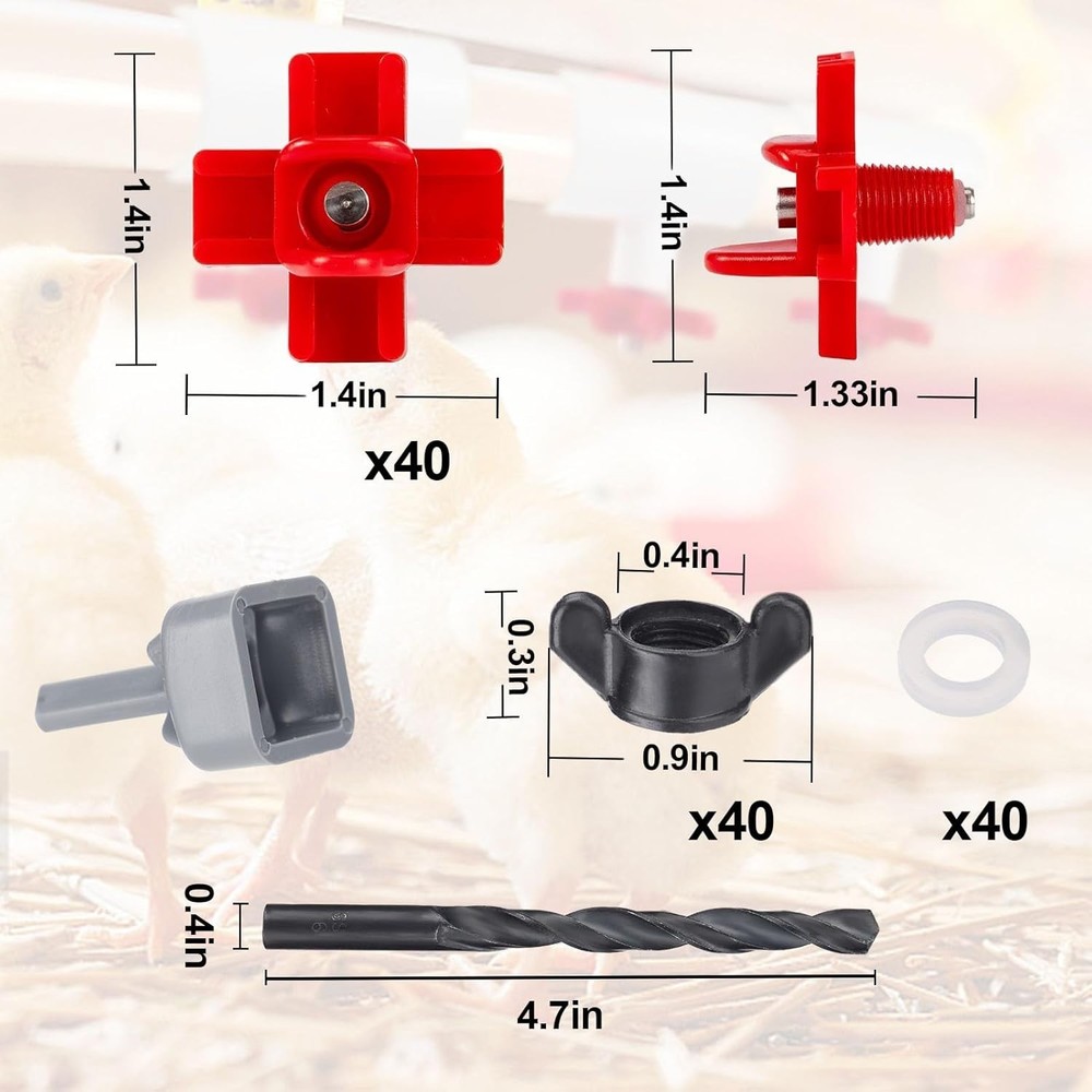 40 Pack Chicken Waterer Nipples - Leakproof Poultry System