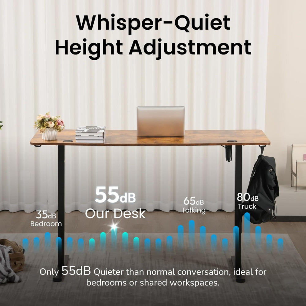 Rustic Brown Height Adjustable Electric Standing Desk with Memory Presets