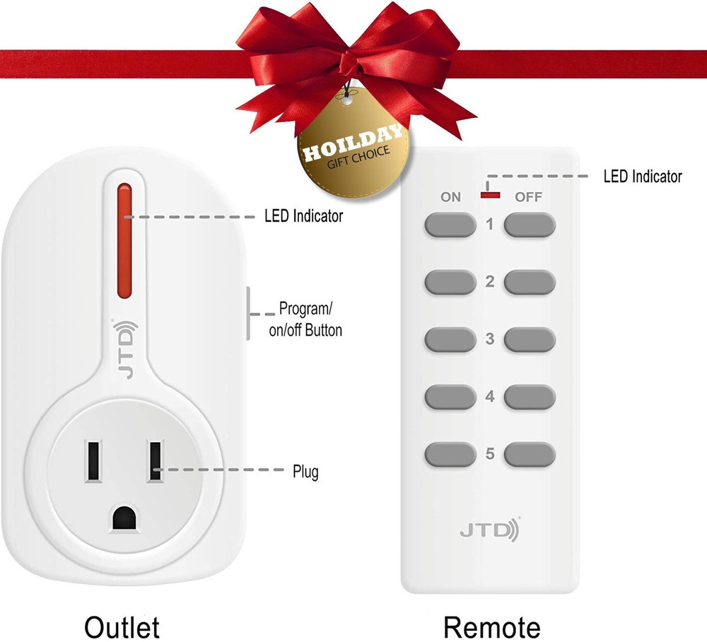 JTD ® 5 Pack Remote Control Outlet Switch 3rd Generation Energy Saving Auto