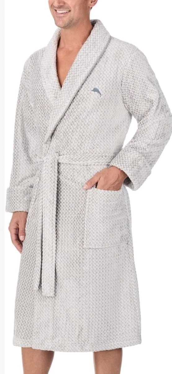 TOMMY BAHAMA MEN'S WAFFLE TERRY BATH ROBE, 100% POLYESTER.