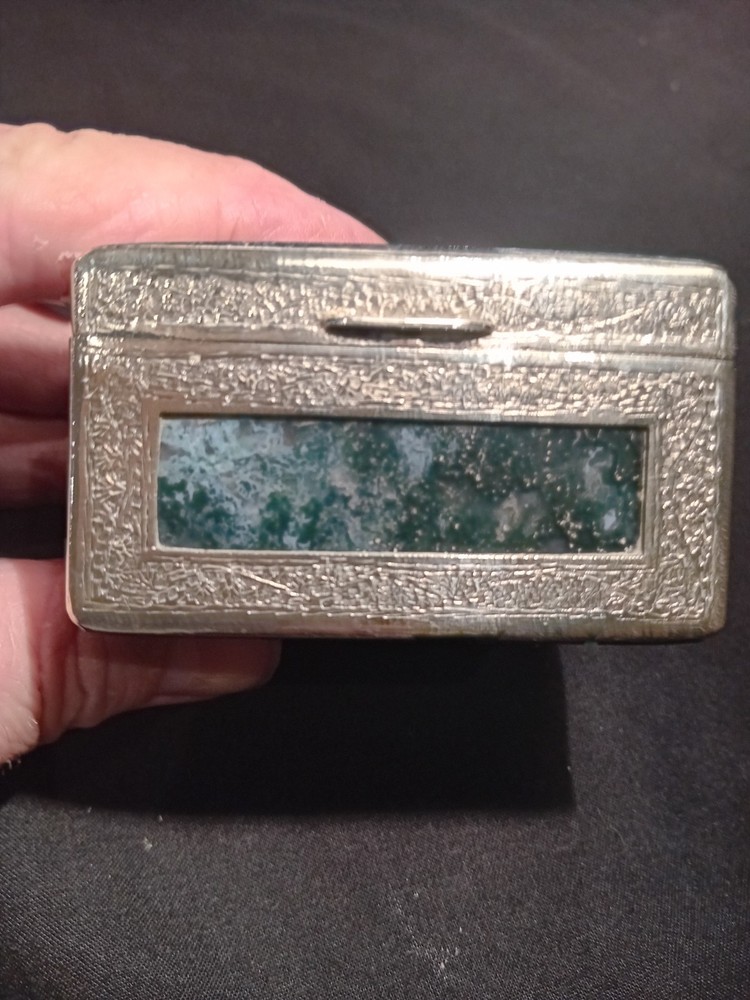 Fabulous Moss Agate & Silver Metal Box.