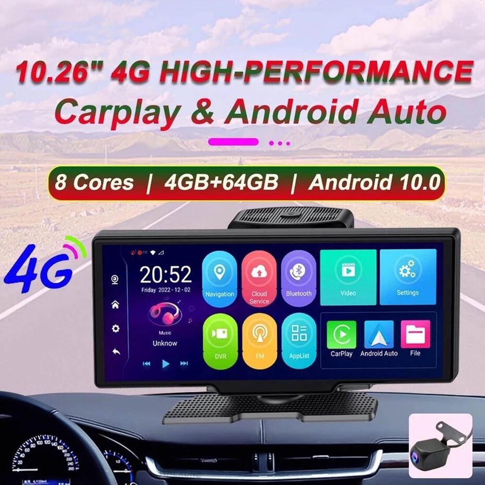 Car Dashboard Carplay&Android Auto Dash Camera Android 10 Rearview Mirror DVR