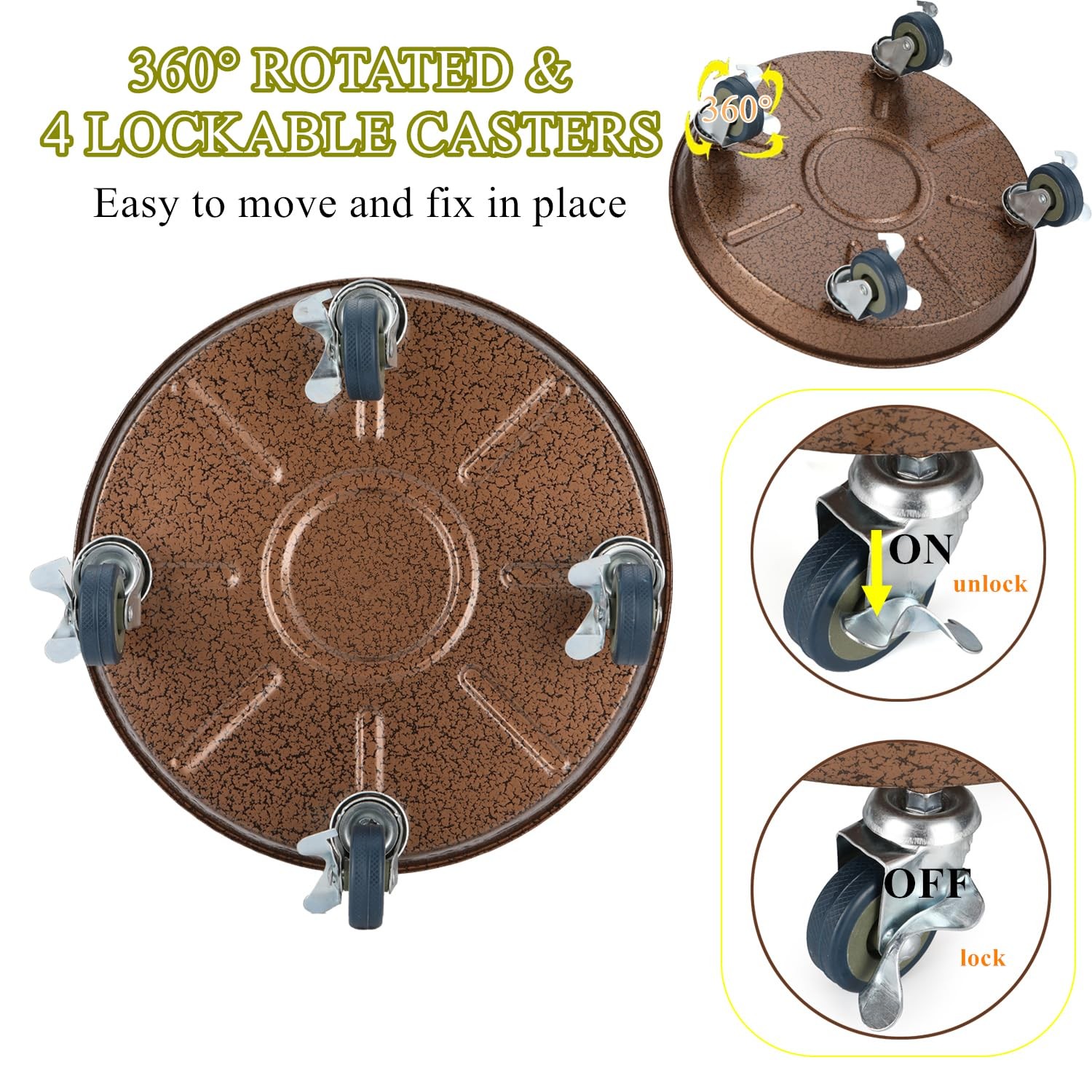 2 Pack Plant Caddy with Wheels, 14" Rolling Plant Stand 265 LBS Heavy Duty Me...