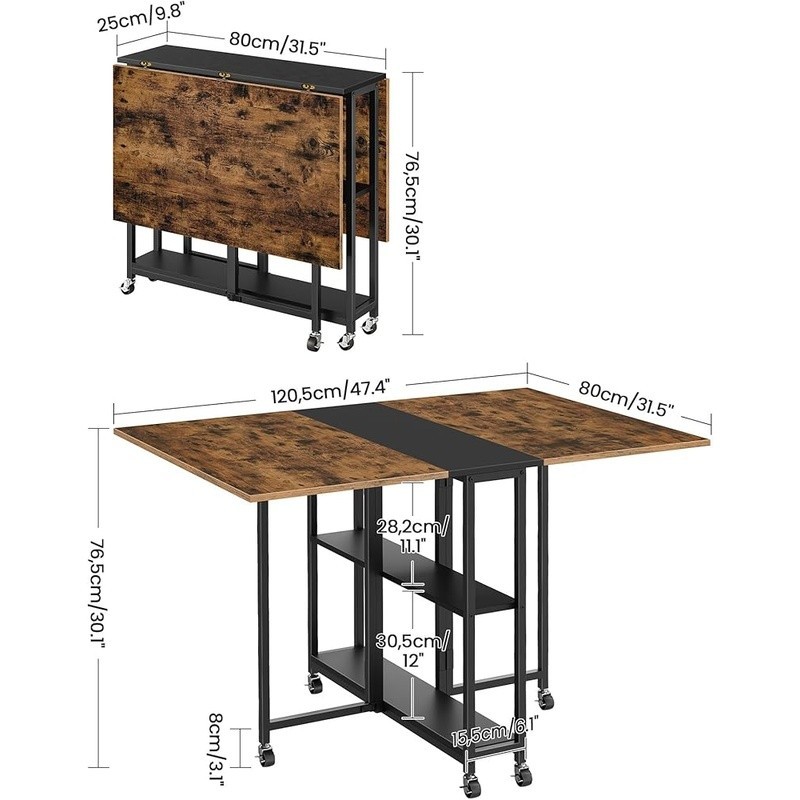 Foldable Dining Table W/ Wheels Space Saving Office Desk Multifunctional New