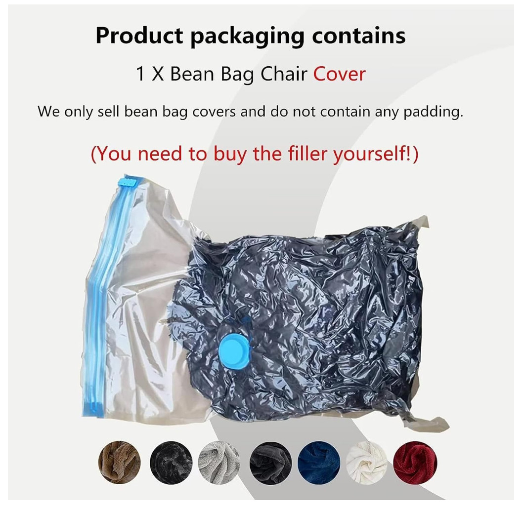 7FT Giant Faux Fur Bean Bag Sofa Chair Soft Protect Cover No Filling - Gray