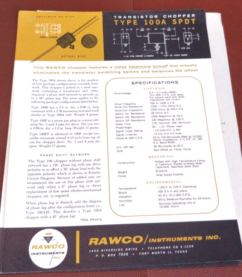 1963-64 ~ RAWCO Instruments Inc. ~ Bulletins Spec Sheets~ Transistors Amplifiers