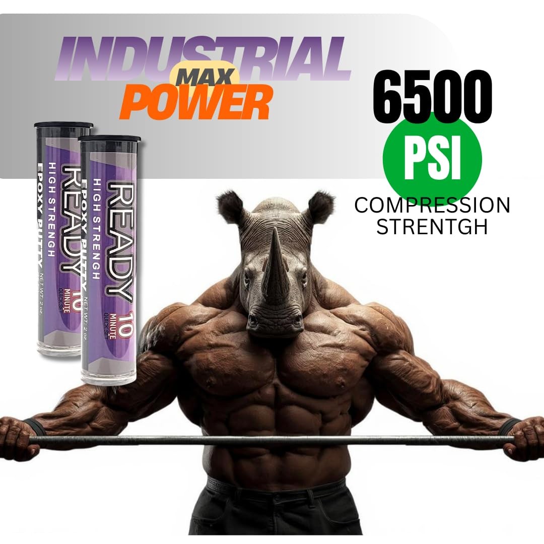 Ready High Strength Premium Epoxy Putty, 10 Minute Quick Set, Gray when mixed