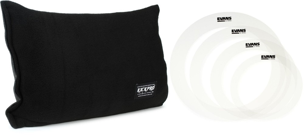 KICKPRO Weighted Kick Drum Pillow - Black + Evans ER-ROCK Value Bundle