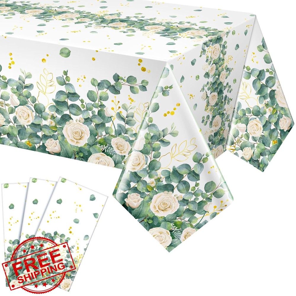 3 Pack Sage Green Birthday Tablecloth Eucalyptus Disposable