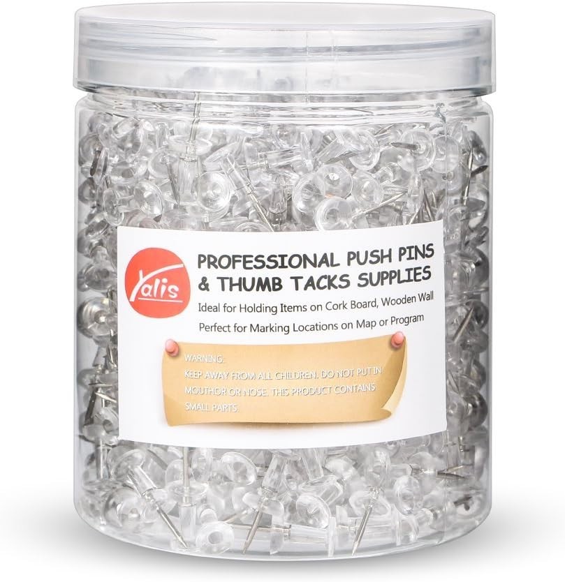 600 Count Clear Push Pins - Durable Steel Point & Plastic Head for Any Project