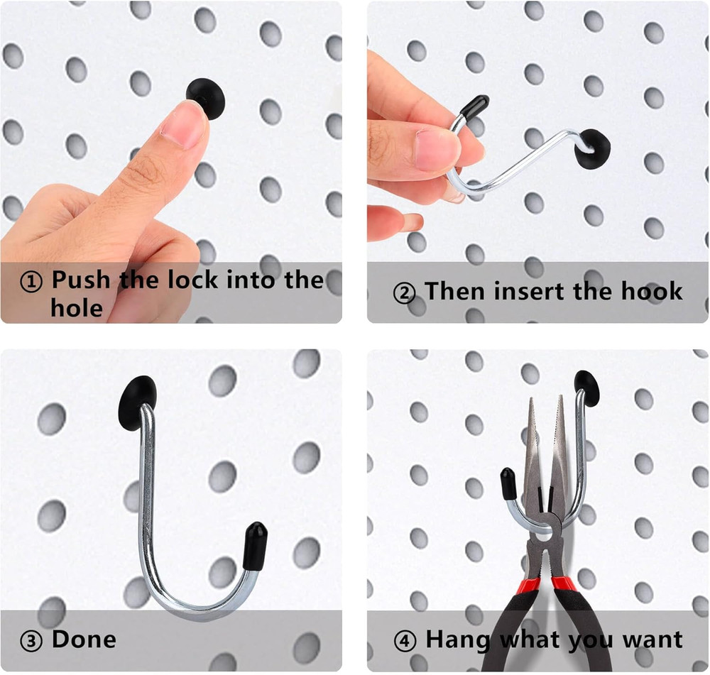 Pegboard Hook Locks, for Stopping Hooks from Falling Off, 60PCS, Black