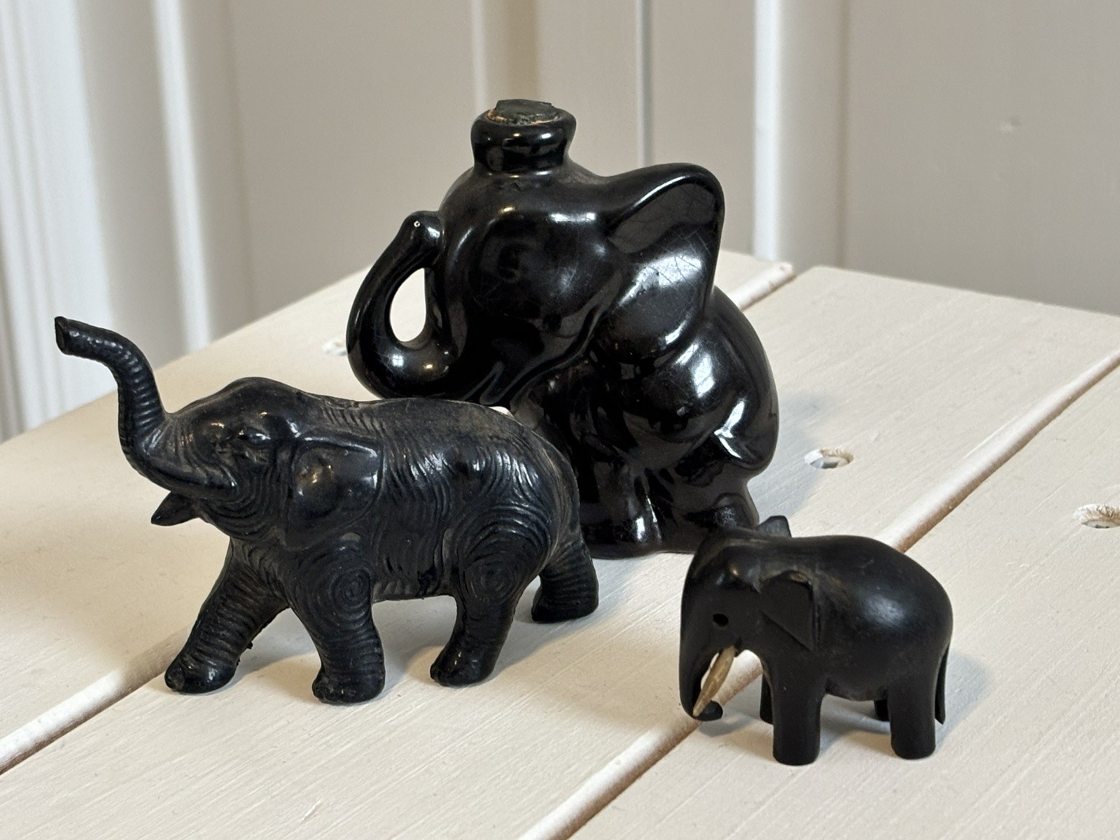 Large Vintage Elephant Figurine Collection – Stone, Resin, Gold Tone – 22 Piece