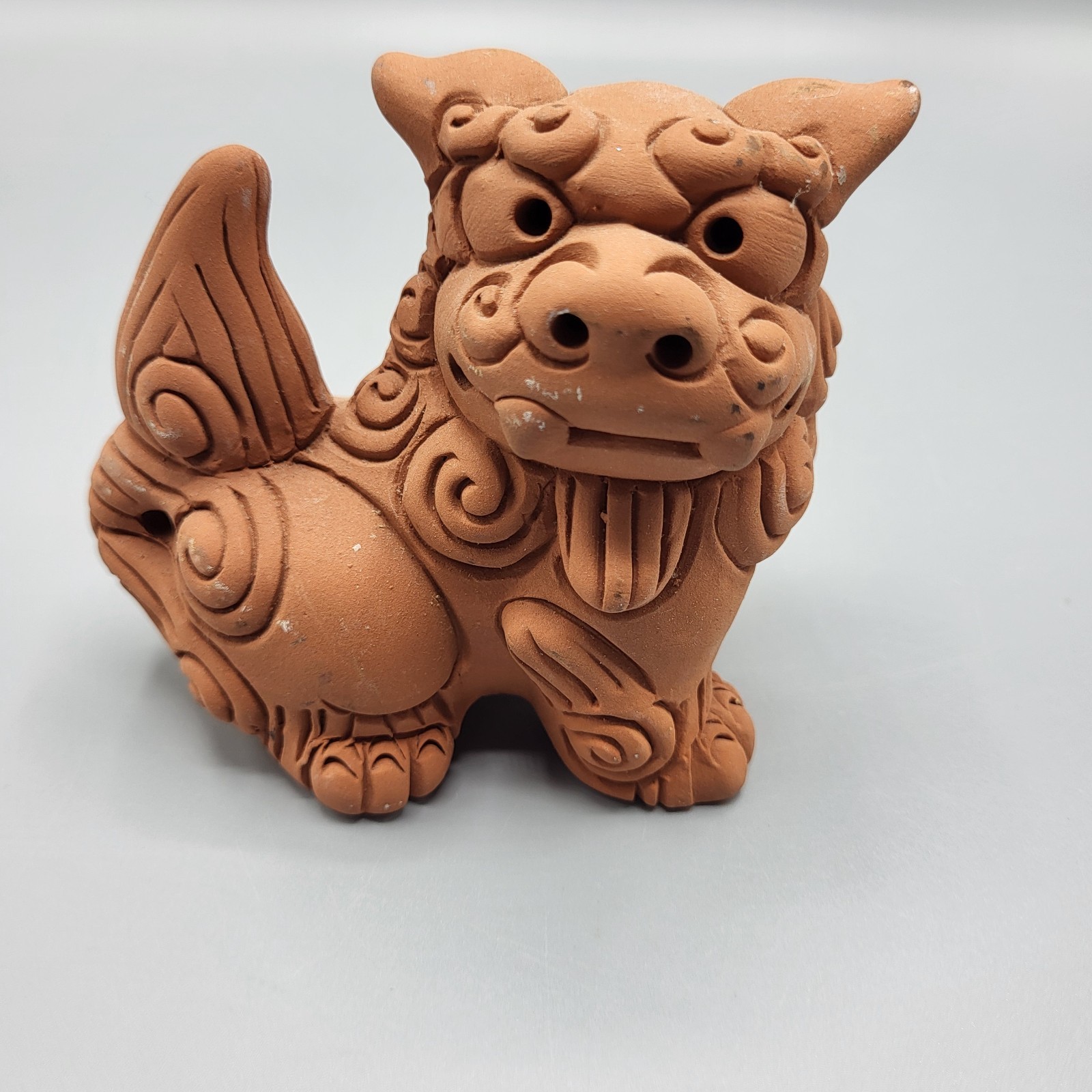 Set of 2 Okinawan Shisa Foo Dog Guardian Lions Figurines Terra Cotta Clay 3.5"