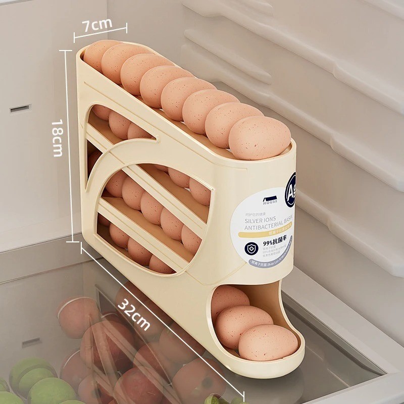 Rolling Egg Holder 4 Layer Refrigerator Storage Box Automatic Dispenser Organize