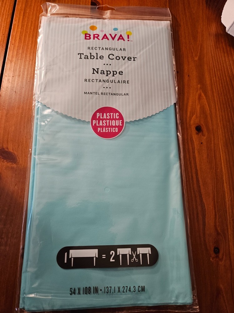 Brava! Rectangular Table Cover - Lt Blue - 54x108 inch - Plastic Tablecloth