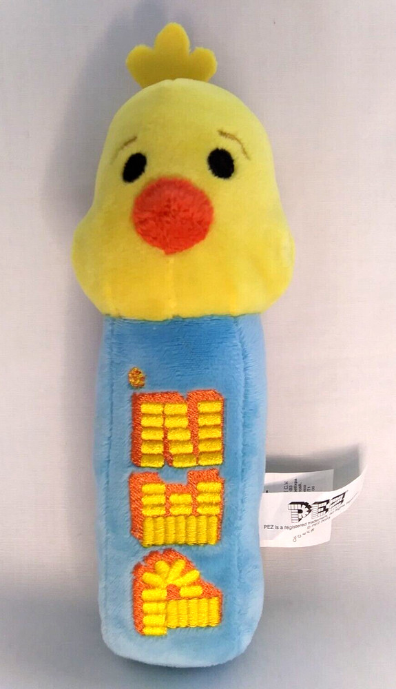 PEZ Chick Easter Plush 7 '' Tall 2'' Thick Yellow Blue Embroidered Features Ruz