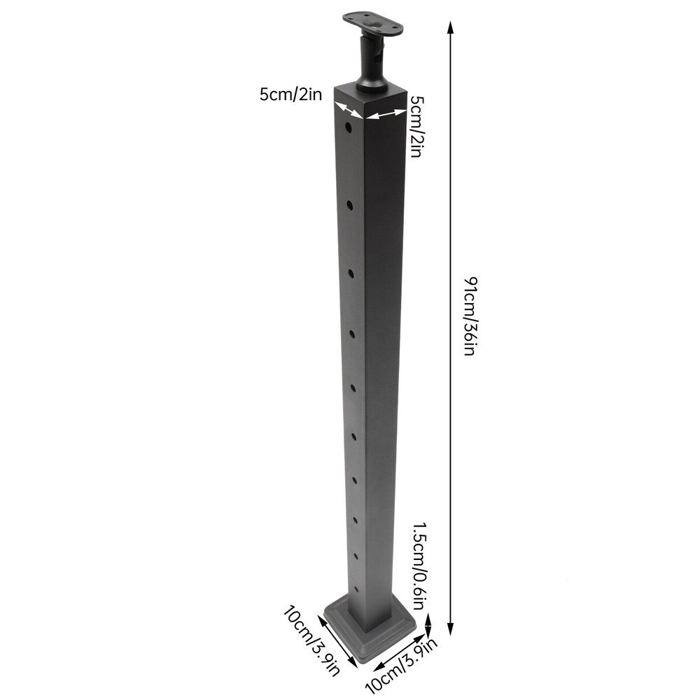 Cable Railing Post 36"x2"x2" Deck Railing Horizontal Drilling Angle Black