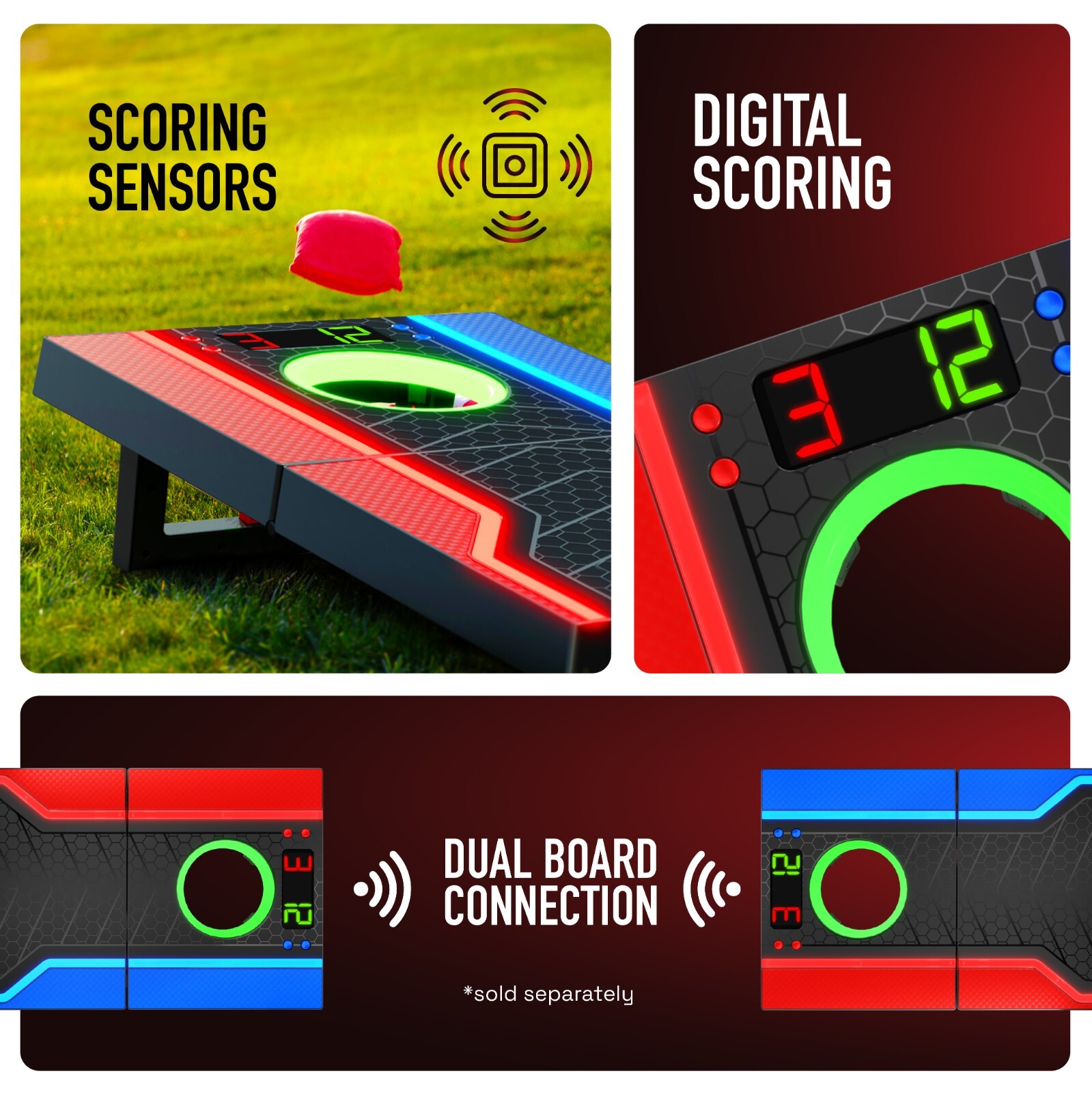 Electronic Cornhole Board Set, Remote, Cancellation Scoring System - OPEN BOX