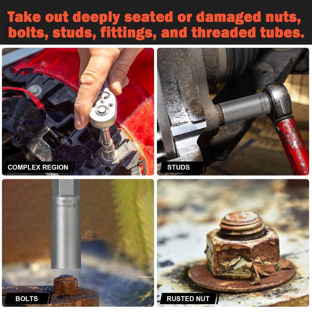 5PCS Deep Bolt Extractor Kit, Easy Out Spark Plug Socket Set, Ez...