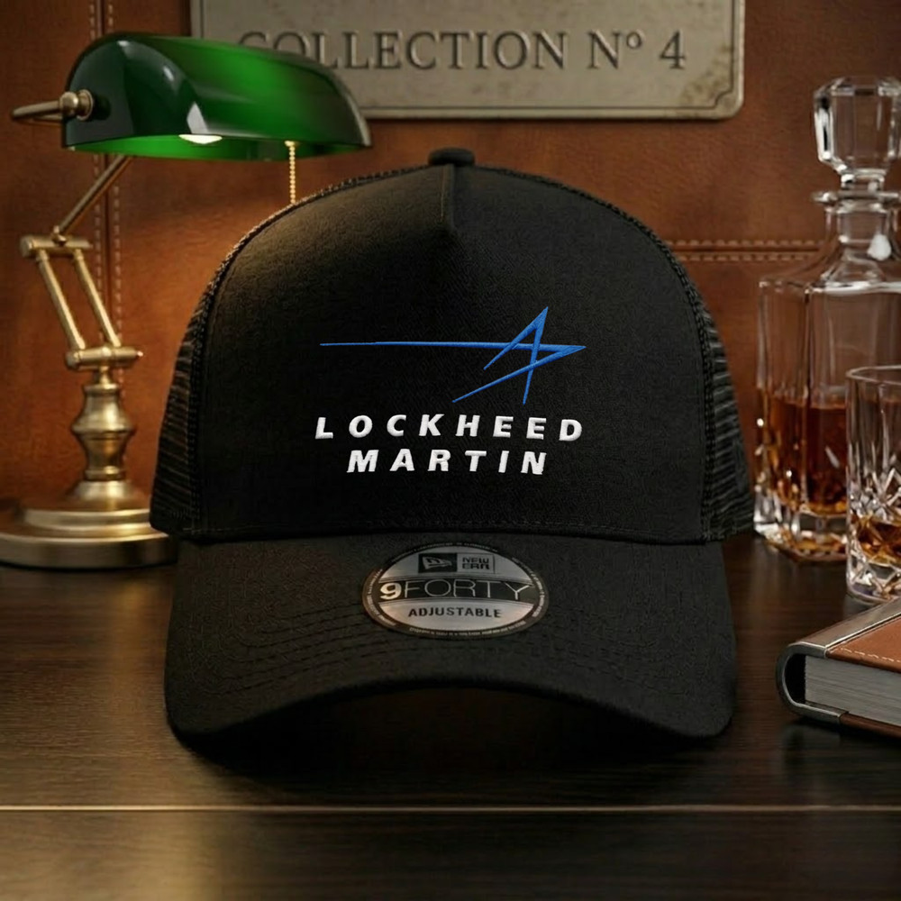 Lockheed Martin Embroidered Logo Black Trucker Hat Mesh Back Adjustable Cap