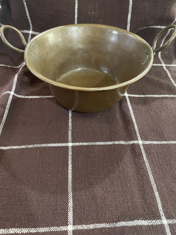 Primitive Hammered Copper Pot w Double Handles Rounded Bottom Rustic Farmhouse