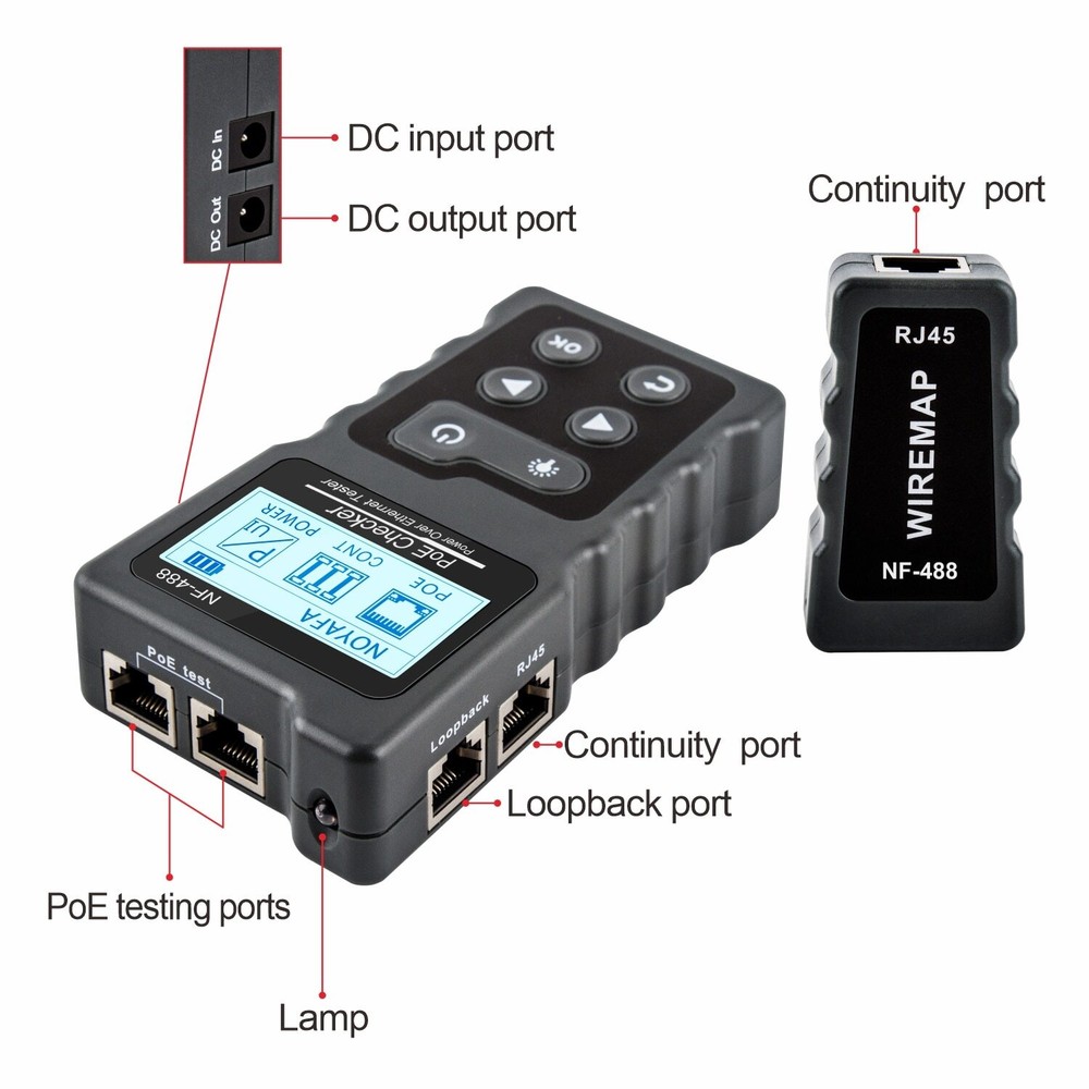 NF-488 PoE Tester,Network Cable Tester Checker Inline PoE Voltage&Current Tester
