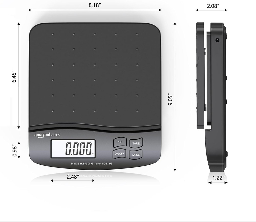 Digital Postal Shipping Scale with Tare Function, AC Adapter, 65 Lb Capacity, 0.