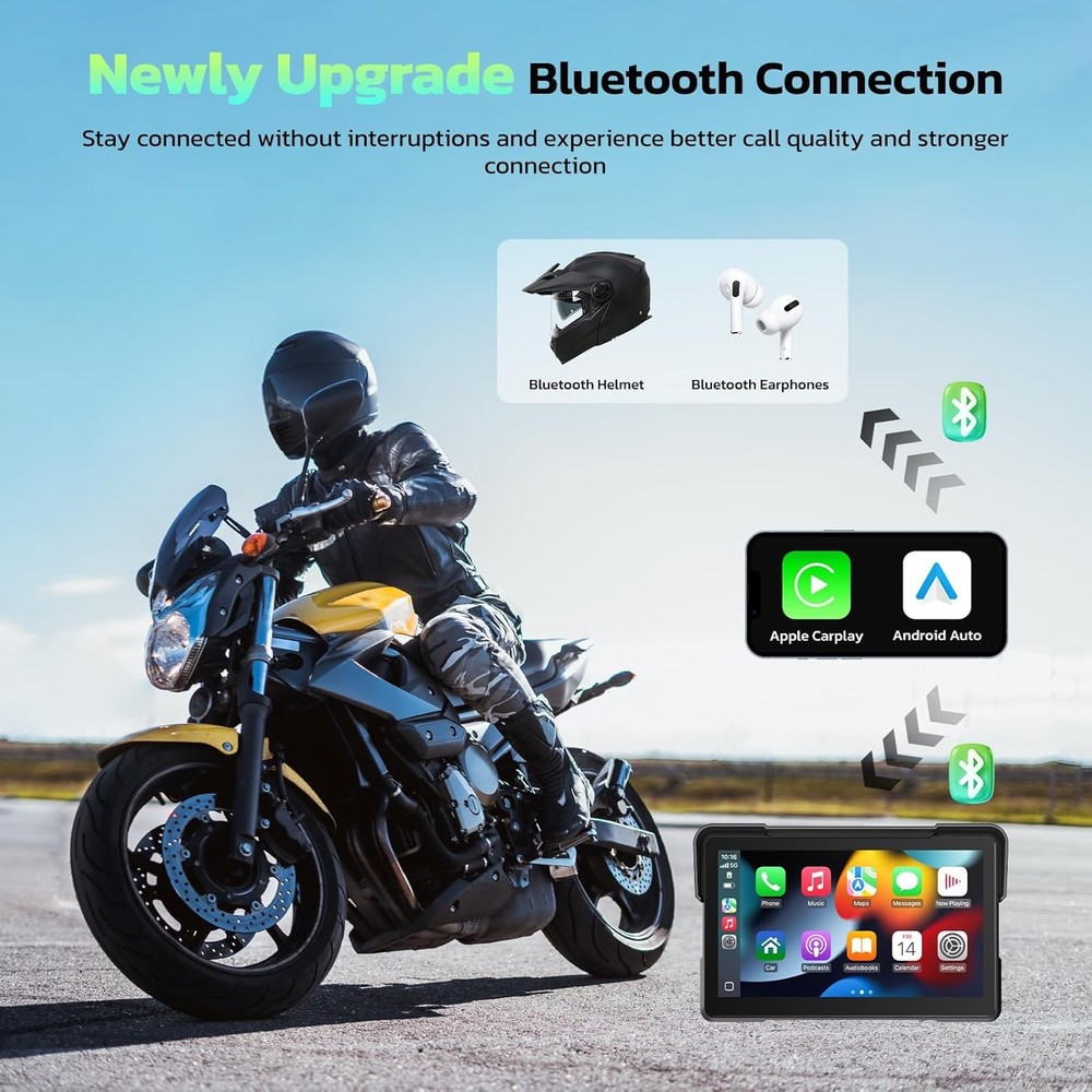7" Waterproof Motorcycle Navigator Wireless CarPlay Android Auto Portable Screen