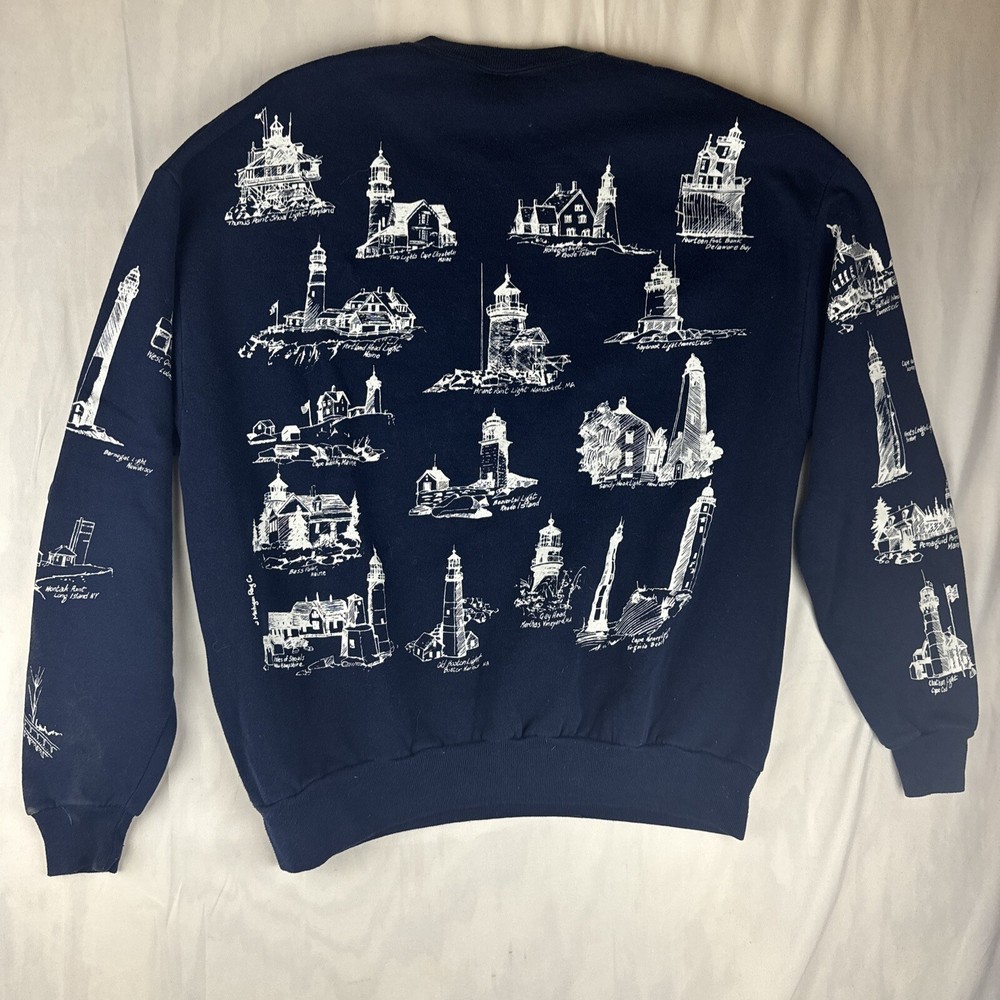 VTG AOP Lighthouse Sweater Jerzees Tag Size XL