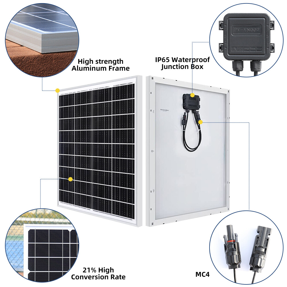 200 Watt Solar Panel Monocrystalline High-Efficiency Module PV Power Panels 2PCS