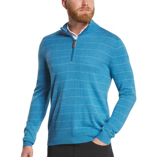 NEW FOOTJOY drirelease WOOL HEATHER STRIPE PULLOVER SWEATER, TIDE/BLUE,LARGE